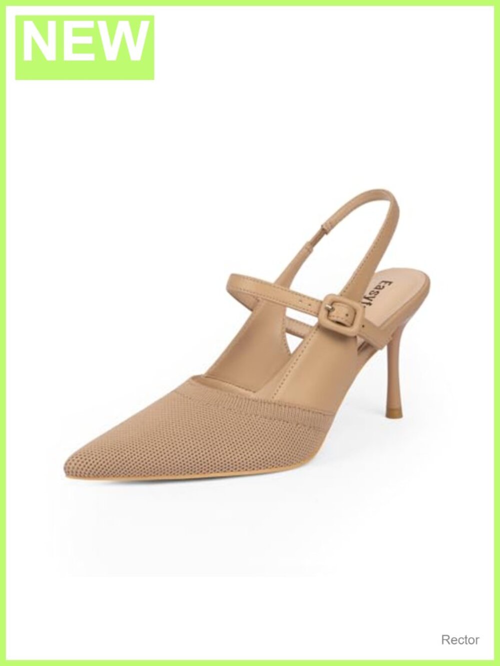 Slingback Stiletto Pumps for Women, Knit & Leather, Pointed Toe Heel